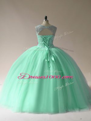 Popular Apple Green Sleeveless Beading Floor Length Vestidos de Quinceanera