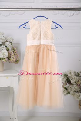 Floor Length Peach Toddler Flower Girl Dress Scoop Sleeveless Zipper