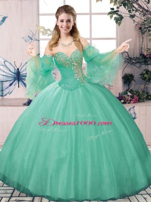 Wonderful Ball Gowns Quinceanera Gowns Apple Green Sweetheart Tulle Sleeveless Floor Length Lace Up