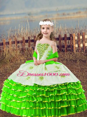 Dazzling Ball Gowns Little Girl Pageant Dress Straps Organza Sleeveless Floor Length Lace Up