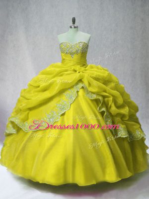 Sleeveless Floor Length Beading and Appliques and Pick Ups Lace Up Sweet 16 Dress with Olive Green