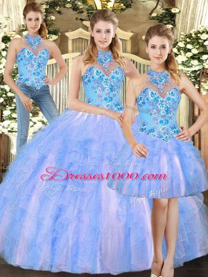 Traditional Floor Length Multi-color 15 Quinceanera Dress Tulle Sleeveless Embroidery