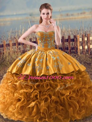 Floor Length Lace Up Quinceanera Dress Brown for Sweet 16 and Quinceanera with Embroidery and Ruffles