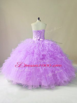 Low Price Lilac Sleeveless Beading and Ruffles Floor Length Sweet 16 Dress