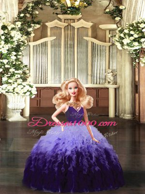 Multi-color Tulle Backless V-neck Sleeveless Floor Length Sweet 16 Quinceanera Dress Ruffles and Ruching