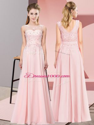 Trendy Baby Pink Sleeveless Chiffon Zipper Bridesmaid Gown for Wedding Party