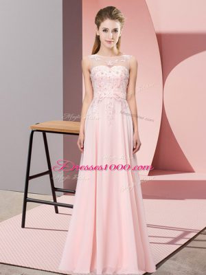 Trendy Baby Pink Sleeveless Chiffon Zipper Bridesmaid Gown for Wedding Party