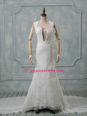 Fancy Column/Sheath Sleeveless White Wedding Gown Court Train Zipper