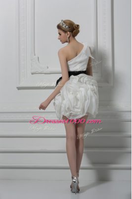Delicate White Side Zipper Wedding Dresses Belt and Hand Made Flower Sleeveless Mini Length