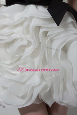 Delicate White Side Zipper Wedding Dresses Belt and Hand Made Flower Sleeveless Mini Length