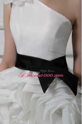 Delicate White Side Zipper Wedding Dresses Belt and Hand Made Flower Sleeveless Mini Length