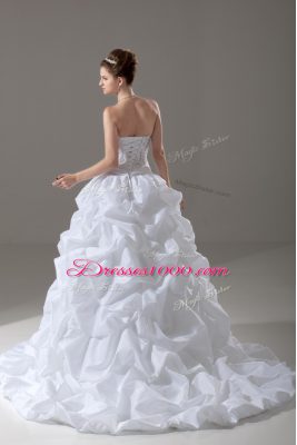 Sleeveless Brush Train Lace Up Beading and Pick Ups Wedding Dress