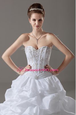 Sleeveless Brush Train Lace Up Beading and Pick Ups Wedding Dress