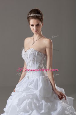 Sleeveless Brush Train Lace Up Beading and Pick Ups Wedding Dress