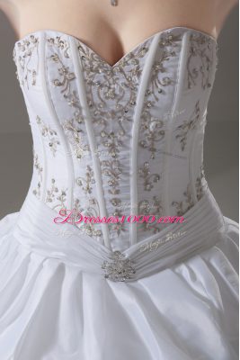 Sleeveless Brush Train Lace Up Beading and Pick Ups Wedding Dress