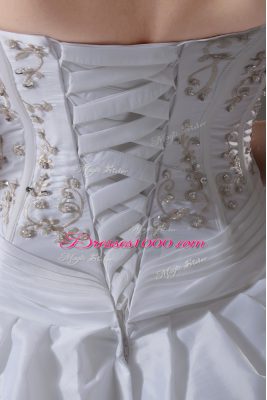 Sleeveless Brush Train Lace Up Beading and Pick Ups Wedding Dress