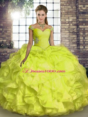 Custom Fit Sleeveless Lace Up Floor Length Beading and Ruffles Quinceanera Dresses