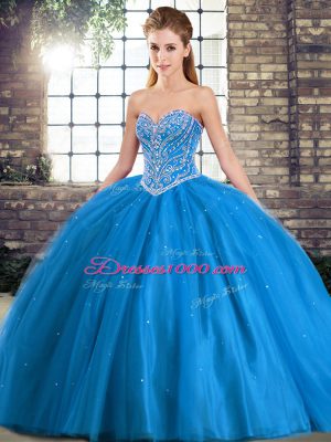 Baby Blue Quinceanera Dresses Sweetheart Sleeveless Brush Train Lace Up