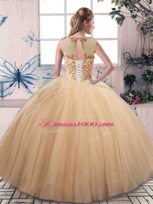 Luxurious Tulle Scoop Sleeveless Lace Up Beading 15th Birthday Dress in Aqua Blue