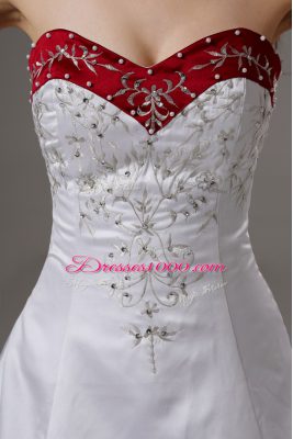 Wonderful White Sleeveless Satin Brush Train Lace Up Wedding Dresses for Wedding Party