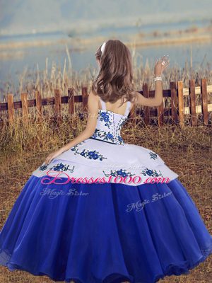 Royal Blue Straps Lace Up Embroidery High School Pageant Dress Sleeveless