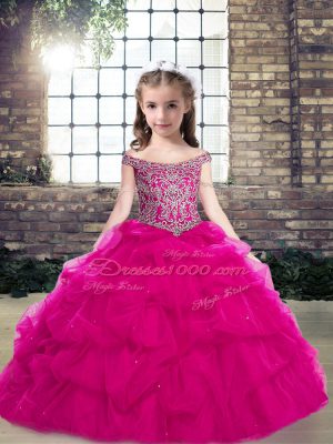 Sleeveless Beading and Pick Ups Lace Up Kids Pageant Dress