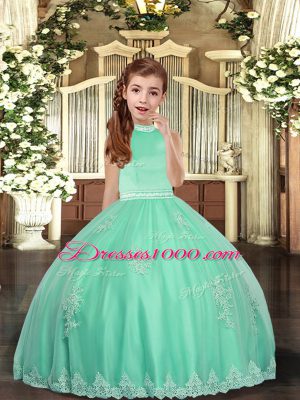 Enchanting Sleeveless Floor Length Appliques Backless Glitz Pageant Dress with Apple Green