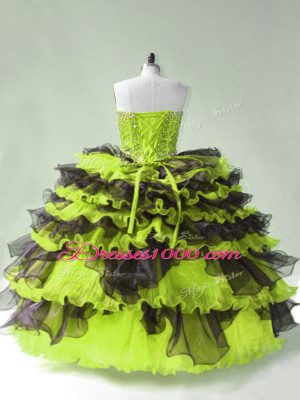 Yellow Green Lace Up Sweetheart Beading Vestidos de Quinceanera Organza Sleeveless