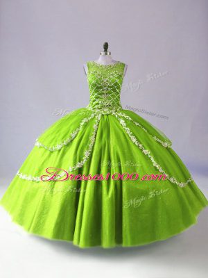 Customized Sleeveless Floor Length Beading and Appliques Zipper Quinceanera Gowns with