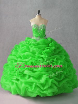 Beauteous Sleeveless Organza Floor Length Lace Up Sweet 16 Quinceanera Dress in with Beading and Hand Made Flower