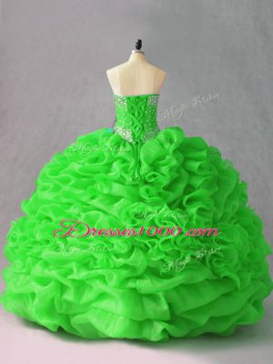 Beauteous Sleeveless Organza Floor Length Lace Up Sweet 16 Quinceanera Dress in with Beading and Hand Made Flower