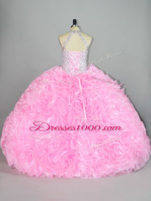 Gorgeous Floor Length Lace Up Quinceanera Dresses Baby Pink for Sweet 16 and Quinceanera with Beading and Ruffles