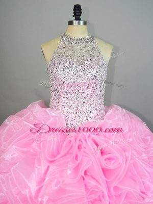 Gorgeous Floor Length Lace Up Quinceanera Dresses Baby Pink for Sweet 16 and Quinceanera with Beading and Ruffles