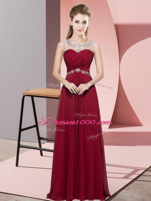 Floor Length Red Prom Dress Chiffon Sleeveless Beading