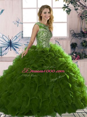 Fabulous Olive Green Sweet 16 Quinceanera Dress Military Ball and Sweet 16 and Quinceanera with Beading and Ruffles Scoop Sleeveless Lace Up