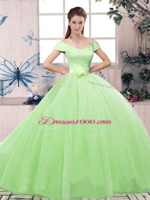 Spectacular Short Sleeves Lace and Hand Made Flower Floor Length Sweet 16 Dress