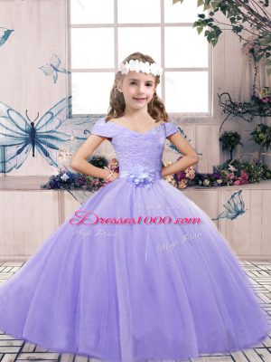 Discount Tulle Sleeveless Floor Length Little Girl Pageant Gowns and Lace and Belt