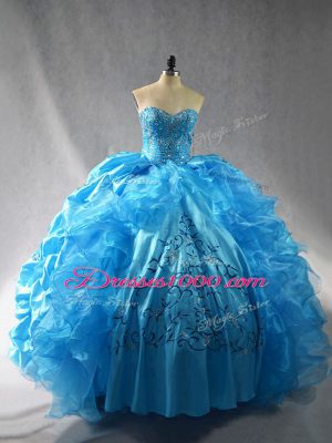 Ideal Sleeveless Embroidery and Ruffles Lace Up Sweet 16 Dresses