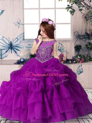 Cute Scoop Sleeveless Zipper Little Girls Pageant Dress Wholesale Purple Organza