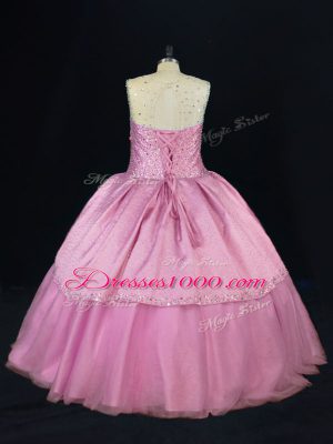 Designer Floor Length Ball Gowns Sleeveless Pink 15th Birthday Dress Lace Up