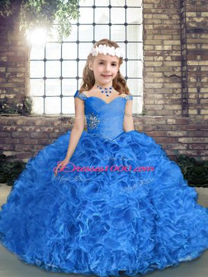 Floor Length Lace Up Party Dress Royal Blue for Party and Wedding Party with Beading and Ruching