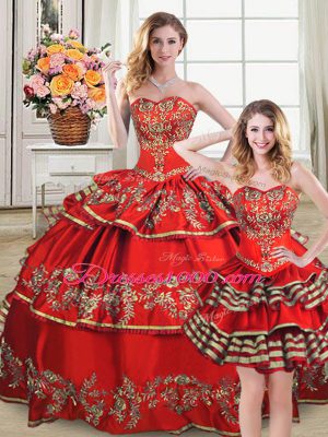 Fabulous Sleeveless Lace Up Floor Length Embroidery and Ruffled Layers Quinceanera Dress