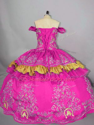 New Arrival Fuchsia Ball Gowns Embroidery Quinceanera Gowns Side Zipper Satin Sleeveless Floor Length