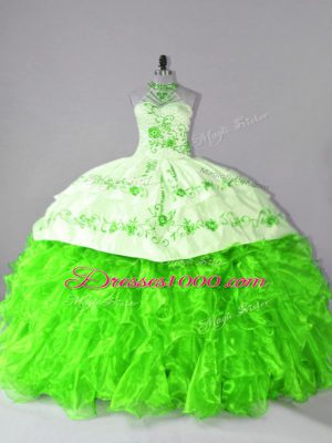 Amazing Sleeveless Organza Court Train Lace Up Sweet 16 Dresses in with Embroidery and Ruffles