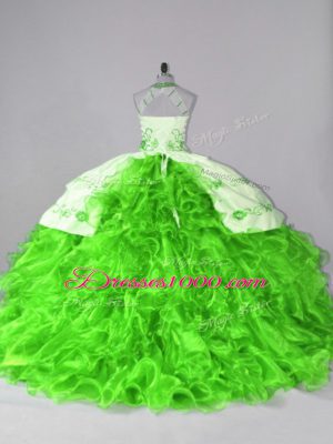 Amazing Sleeveless Organza Court Train Lace Up Sweet 16 Dresses in with Embroidery and Ruffles
