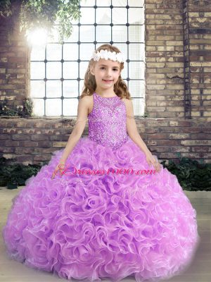 Lilac Sleeveless Beading Floor Length Girls Pageant Dresses