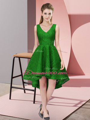 Latest Green Sleeveless Lace High Low Damas Dress