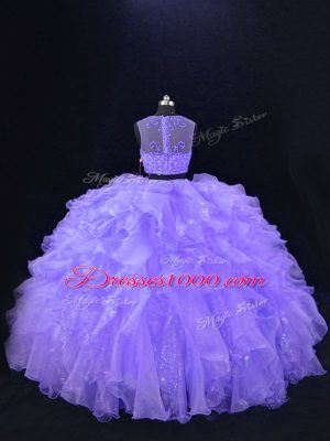 Simple Beading and Ruffles 15 Quinceanera Dress Lavender Zipper Sleeveless Floor Length