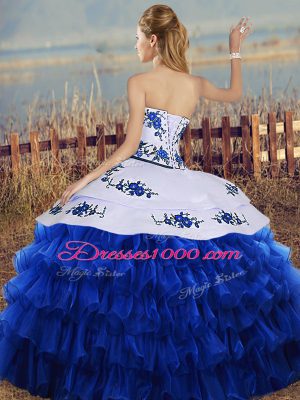 Stunning Sweetheart Sleeveless Vestidos de Quinceanera Floor Length Embroidery and Ruffled Layers Royal Blue Organza