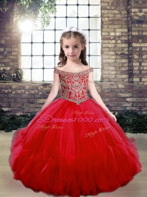 Fantastic Tulle Sleeveless Floor Length Pageant Gowns and Beading
